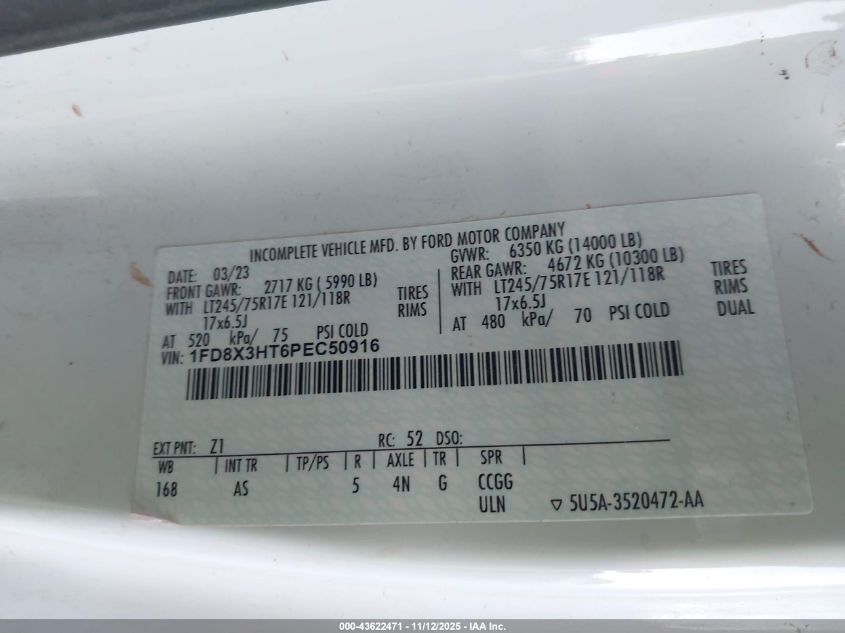 2023 Ford F-350 Chassis Xl VIN: 1FD8X3HT6PEC50916 Lot: 43622471