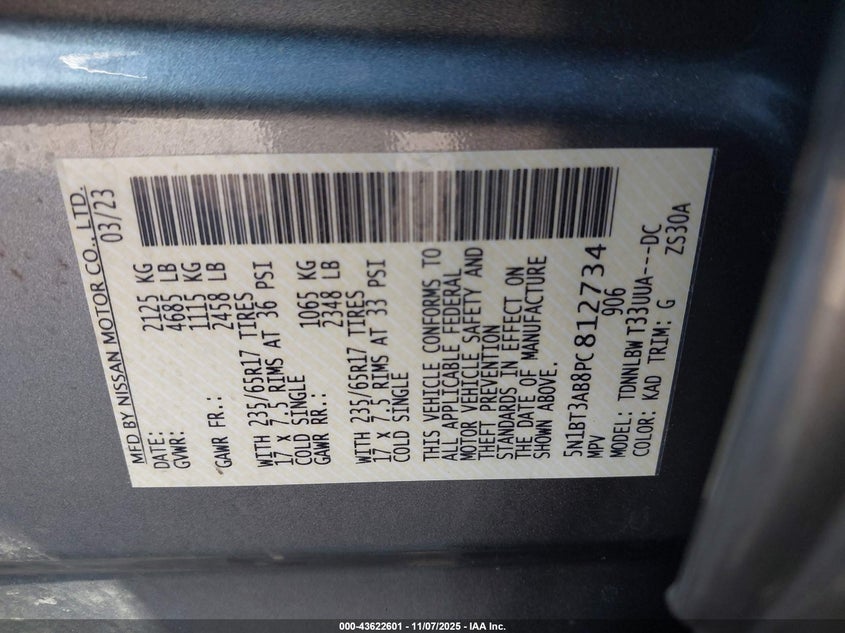 2023 NISSAN ROGUE S INTELLIGENT AWD 5N1BT3AB8PC812734