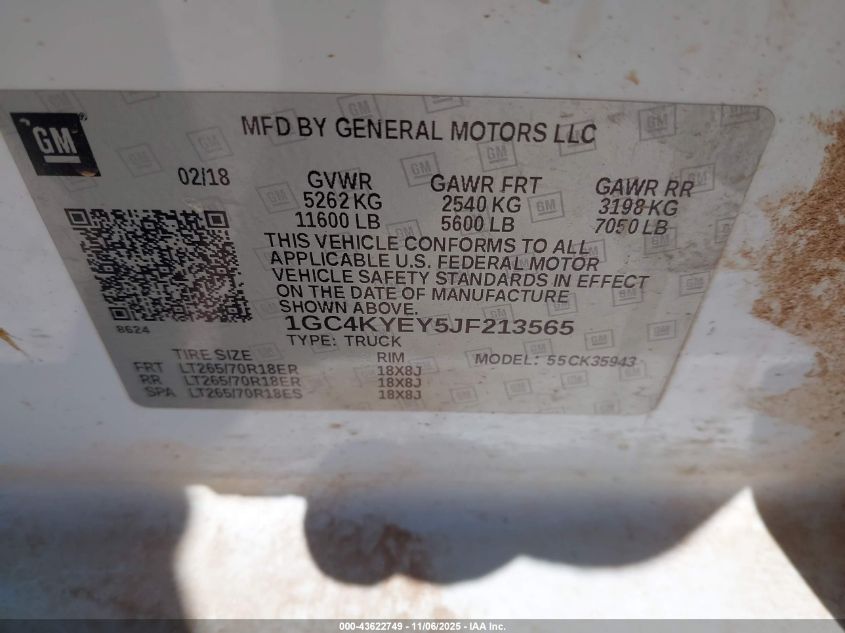 2018 Chevrolet Silverado 3500Hd Wt VIN: 1GC4KYEY5JF213565 Lot: 43622749