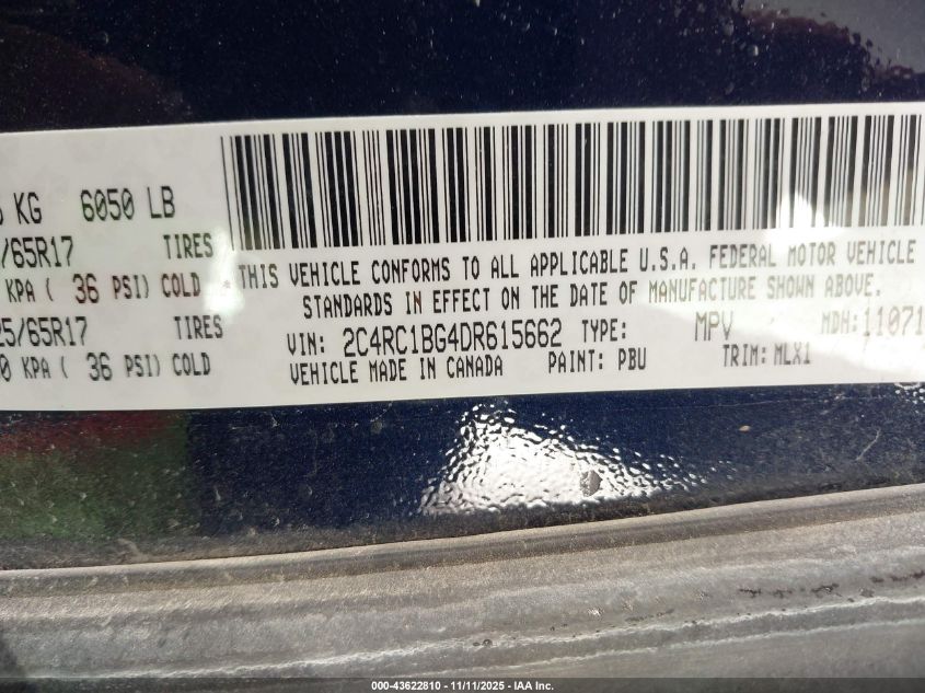 2013 Chrysler Town & Country Touring VIN: 2C4RC1BG4DR615662 Lot: 43622810