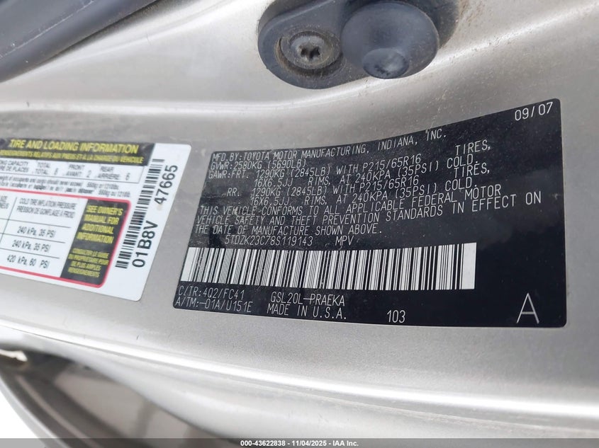 5TDZK23C78S119143 2008 TOYOTA SIENNA photo no. 9