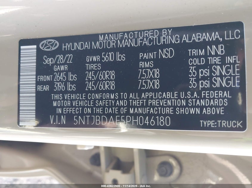 2023 HYUNDAI SANTA CRUZ SEL - 5NTJBDAE5PH046180