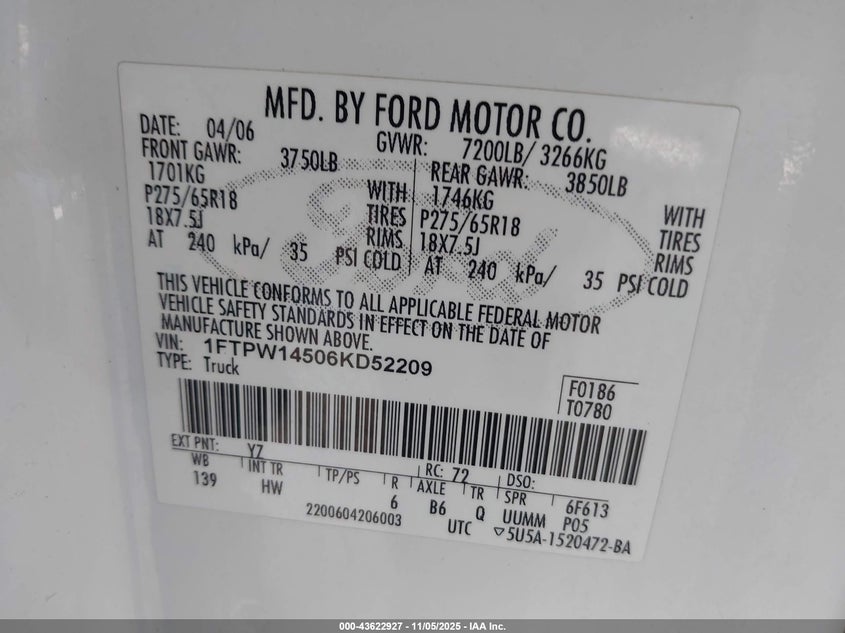 1FTPW14506KD52209 2006 FORD F-150 photo no. 9