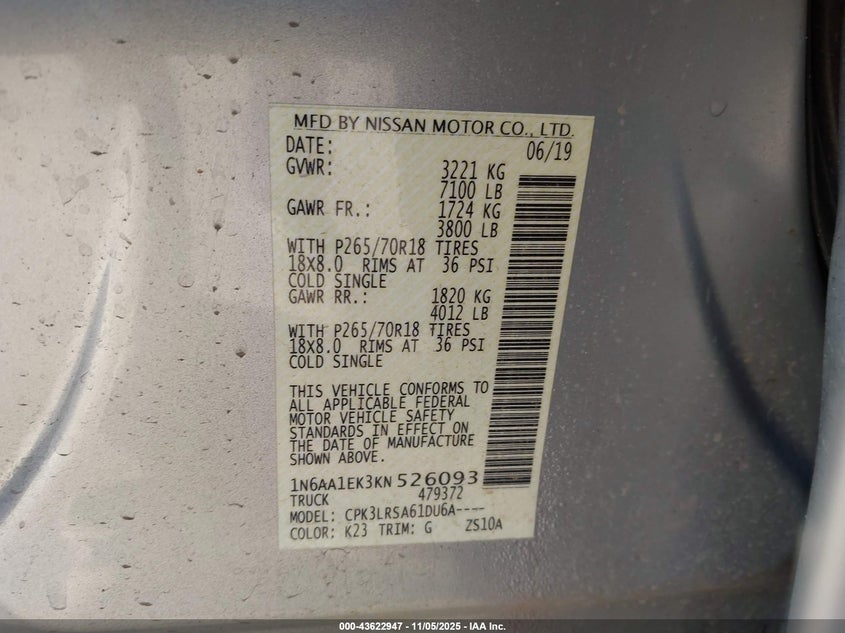 1N6AA1EK3KN526093 2019 NISSAN TITAN photo no. 9