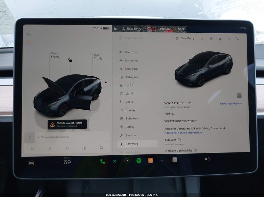 2025 Tesla Model Y Long Range Dual Motor Rear-Wheel Drive VIN: 7SAYGDED5SF258801 Lot: 43623000