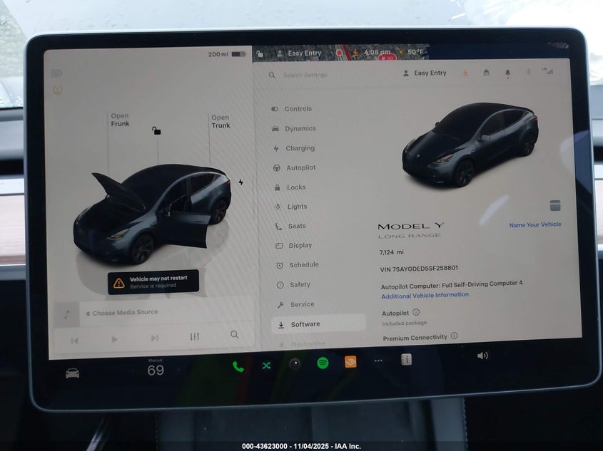 2025 Tesla Model Y Long Range Dual Motor Rear-Wheel Drive VIN: 7SAYGDED5SF258801 Lot: 43623000
