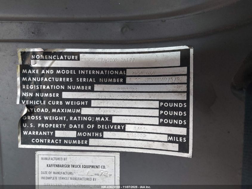 1993 International 2000 2654 VIN: 1HSGHN7R4PH497579 Lot: 43623100