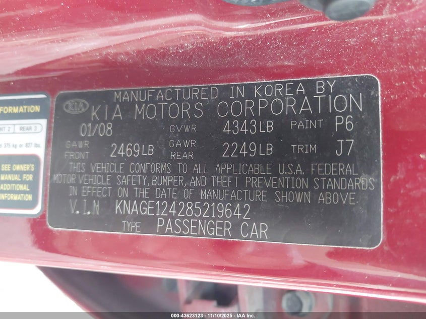 KNAGE124285219642 2008 KIA OPTIMA photo no. 9