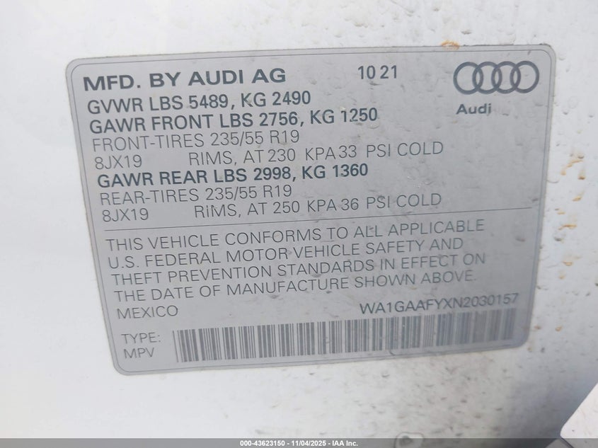 WA1GAAFYXN2030157 2022 AUDI Q5 photo no. 9