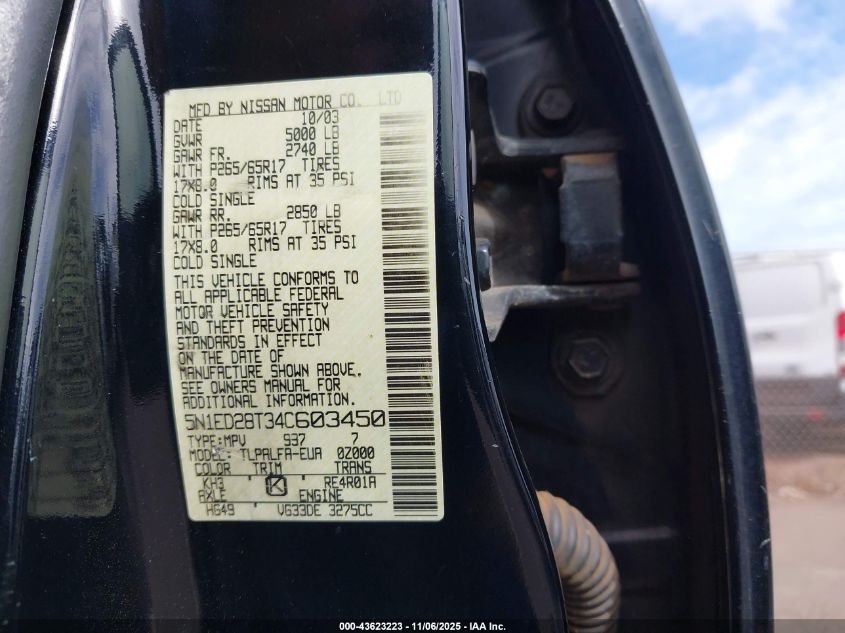 2004 Nissan Xterra Se VIN: 5N1ED28T34C603450 Lot: 43623223