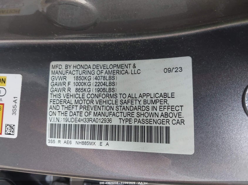 2024 Acura Integra A-Spec VIN: 19UDE4H33RA012936 Lot: 43623235