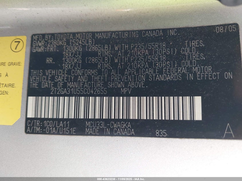 2005 Lexus Rx 330 VIN: 2T2GA31U55C042655 Lot: 43623238