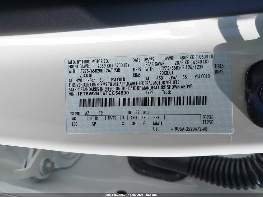 2026 Ford F-250 King Ranch VIN: 1FT8W2BT6TEC54890 Lot: 43623262
