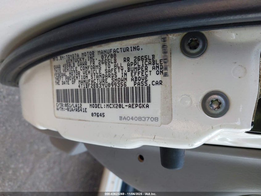 2000 Toyota Avalon Xls VIN: 4T1BF28B3YU099356 Lot: 43623269