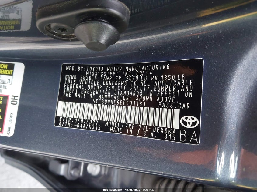 2014 TOYOTA COROLLA S PLUS - 5YFBURHE9EP101181