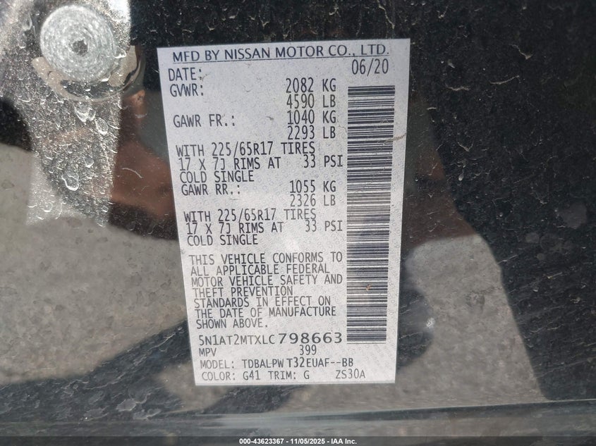 2020 NISSAN ROGUE S FWD - 5N1AT2MTXLC798663