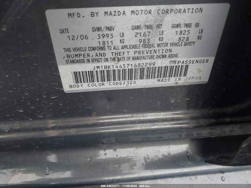 2007 Mazda Mazda3 S Sport VIN: JM1BK144571682299 Lot: 43623371