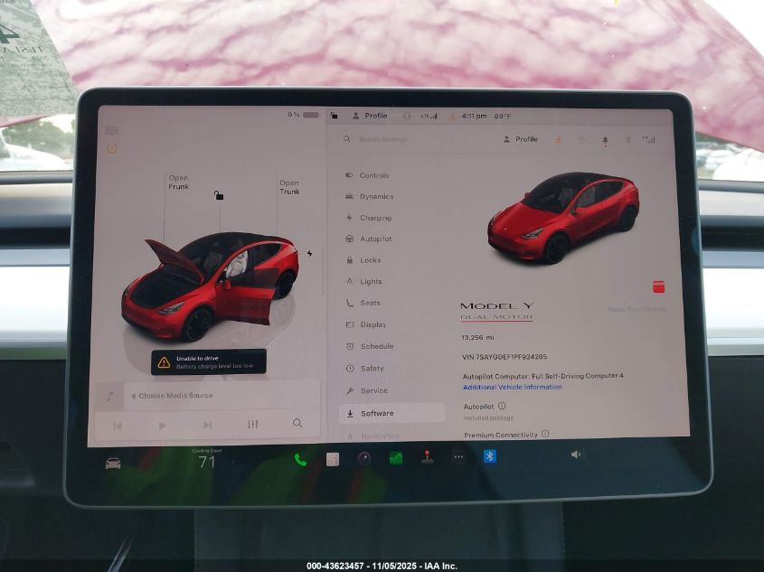 2023 Tesla Model Y Performance Dual Motor All-Wheel Drive VIN: 7SAYGDEF1PF924285 Lot: 43623457