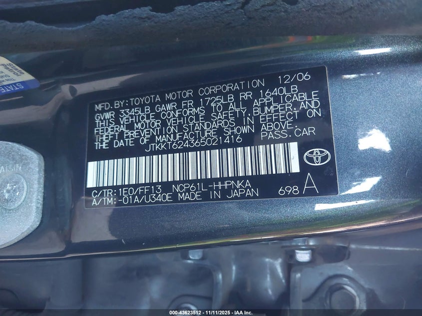 2006 Scion Xa VIN: JTKKT624365021416 Lot: 43623512