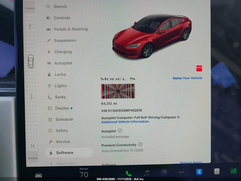 2021 Tesla Model S Plaid Tri Motor All-Wheel Drive VIN: 5YJSA1E62MF452810 Lot: 43623690