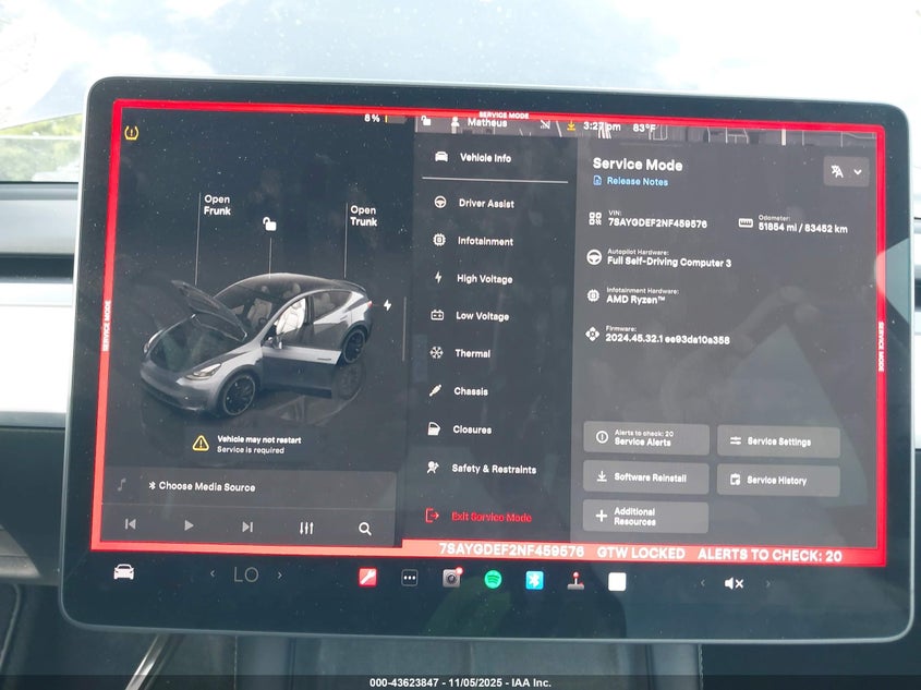 2022 Tesla Model Y Performance Dual Motor All-Wheel Drive VIN: 7SAYGDEF2NF459576 Lot: 43623847