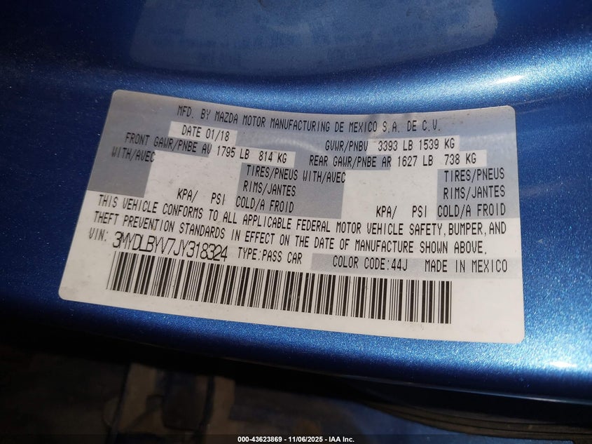 2018 TOYOTA YARIS IA 3MYDLBYV7JY318324