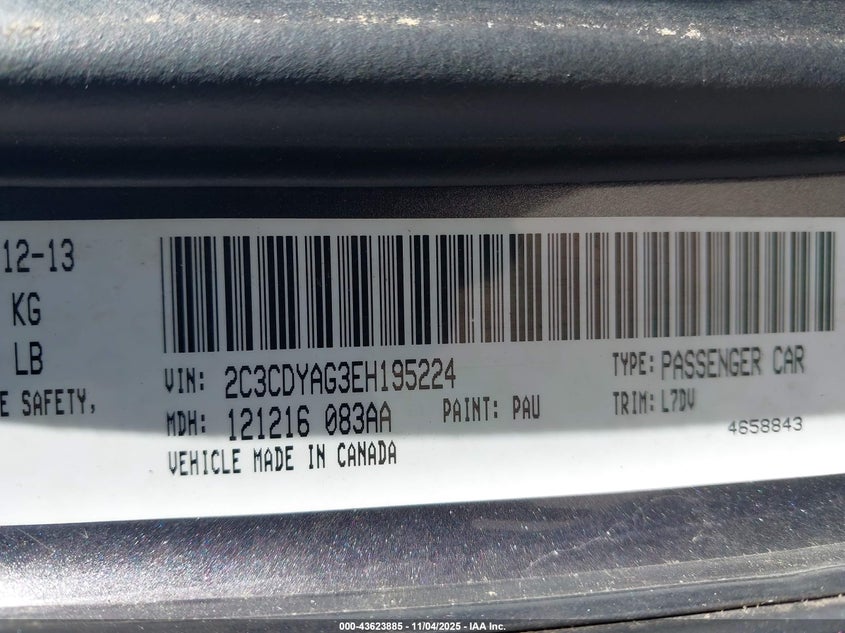 2014 Dodge Challenger Sxt VIN: 2C3CDYAG3EH195224 Lot: 43623885