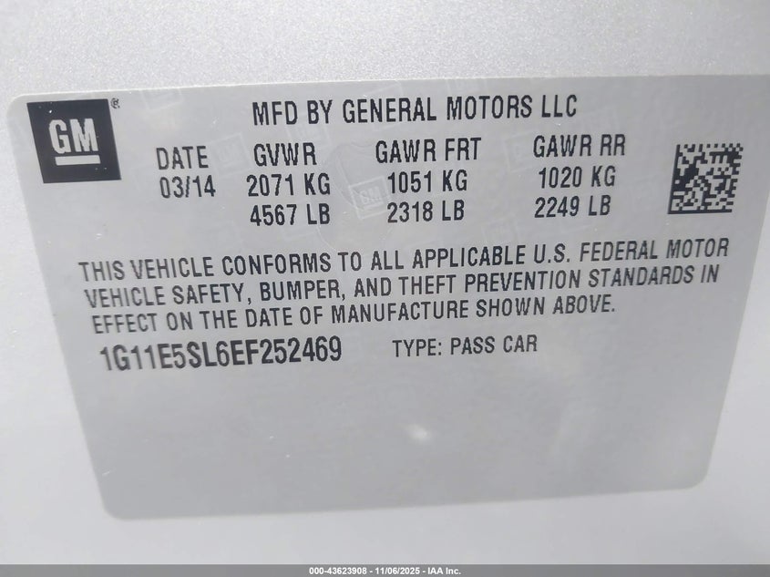 2014 CHEVROLET MALIBU 2LT 1G11E5SL6EF252469