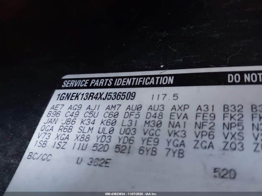 1999 Chevrolet Tahoe Ls VIN: 1GNEK13R4XJ536509 Lot: 43623934