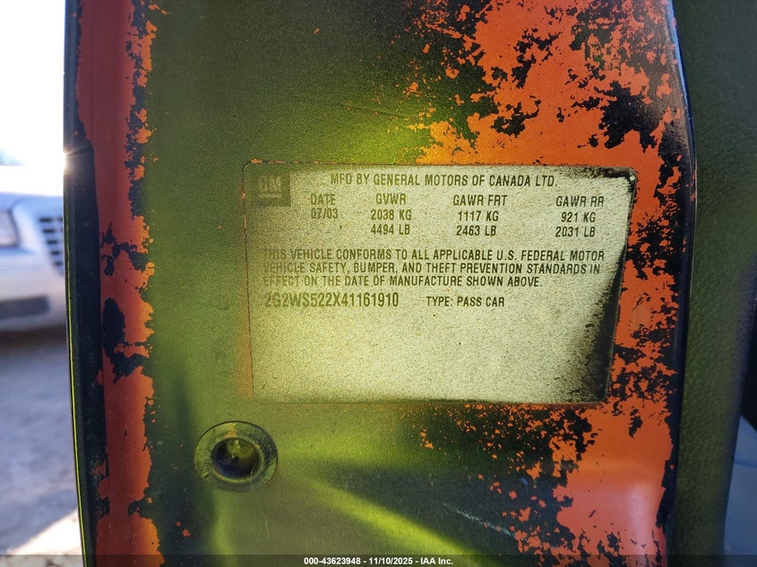 2004 Pontiac Grand Prix Gt2 VIN: 2G2WS522X41161910 Lot: 43623948