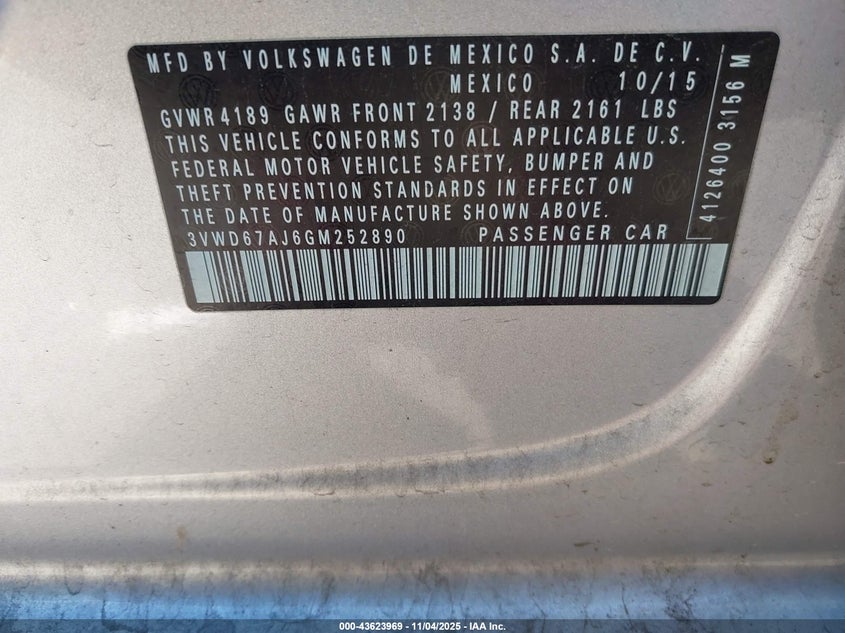 2016 VOLKSWAGEN JETTA 1.4T SE 3VWD67AJ6GM252890