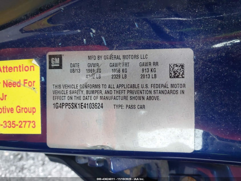 2014 Buick Verano VIN: 1G4PP5SK1E4103624 Lot: 43624011