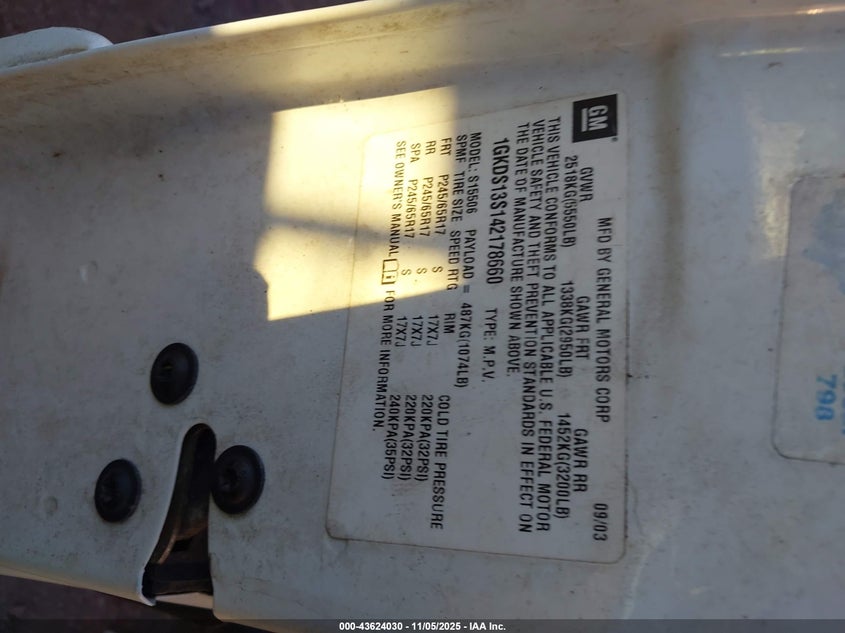 2004 GMC Envoy Sle VIN: 1GKDS13S142178660 Lot: 43624030