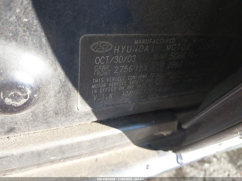 2004 Hyundai Santa Fe Gls/Lx VIN: KM8SC13E54U641295 Lot: 43624086