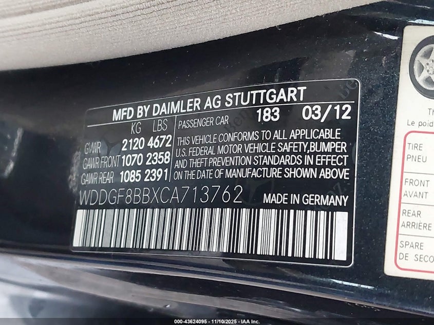 2012 Mercedes-Benz C 300 Sport 4Matic VIN: WDDGF8BBXCA713762 Lot: 43624095