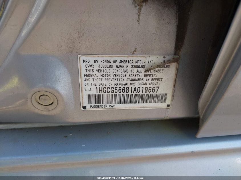 2001 Honda Accord 2.3 Ex VIN: 1HGCG56681A019667 Lot: 43624159