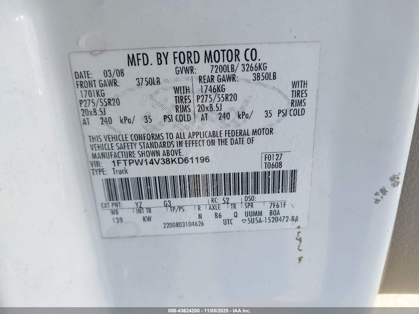1FTPW14V38KD61196 2008 FORD F-150 photo no. 9