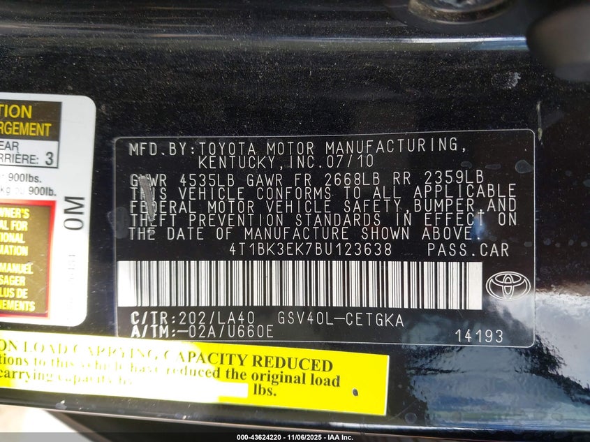 4T1BK3EK7BU123638 2011 TOYOTA CAMRY photo no. 9