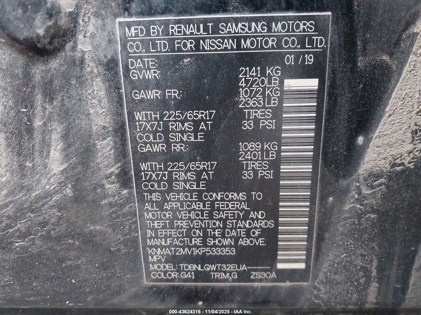 2019 NISSAN ROGUE SV - KNMAT2MV1KP533353