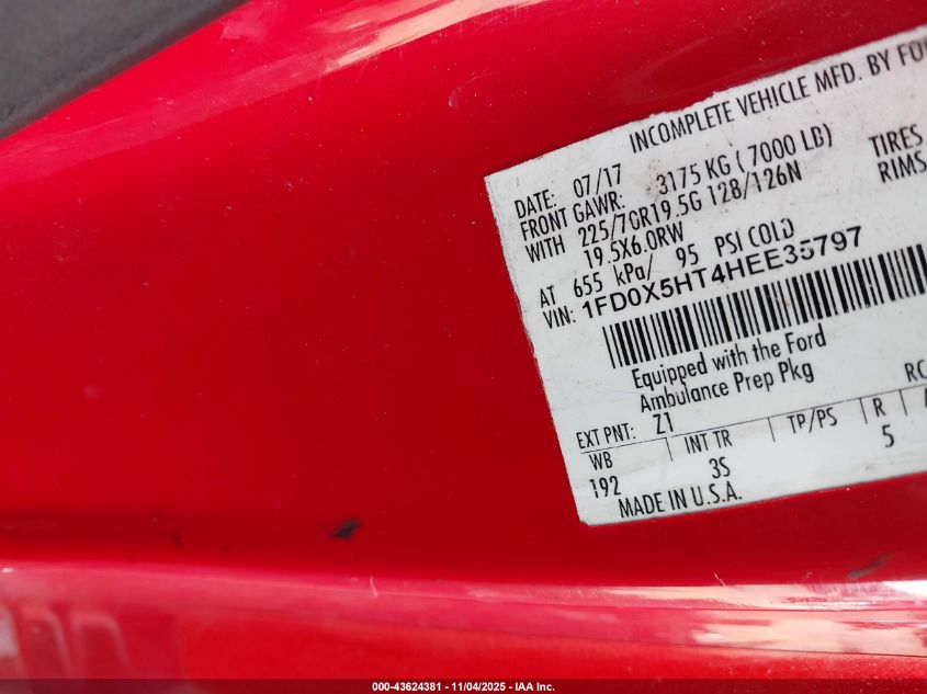 2017 Ford F-550 Chassis Xlt VIN: 1FD0X5HT4HEE35797 Lot: 43624381