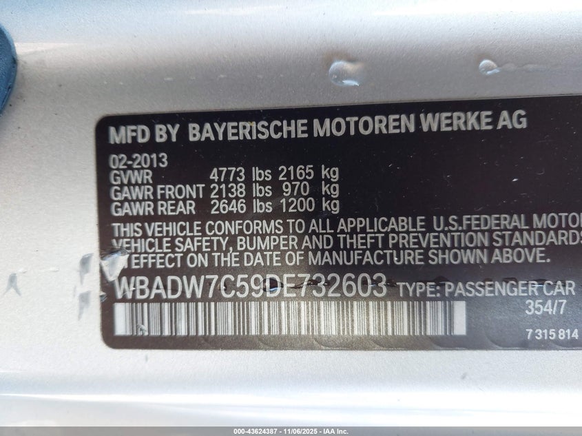 2013 BMW 328I WBADW7C59DE732603