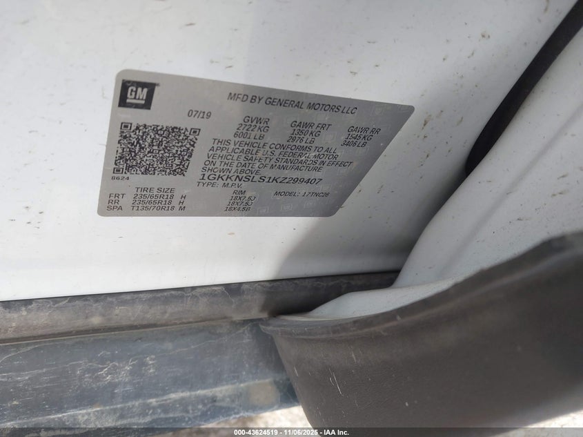 2019 GMC ACADIA SLE-2 - 1GKKNSLS1KZ299407