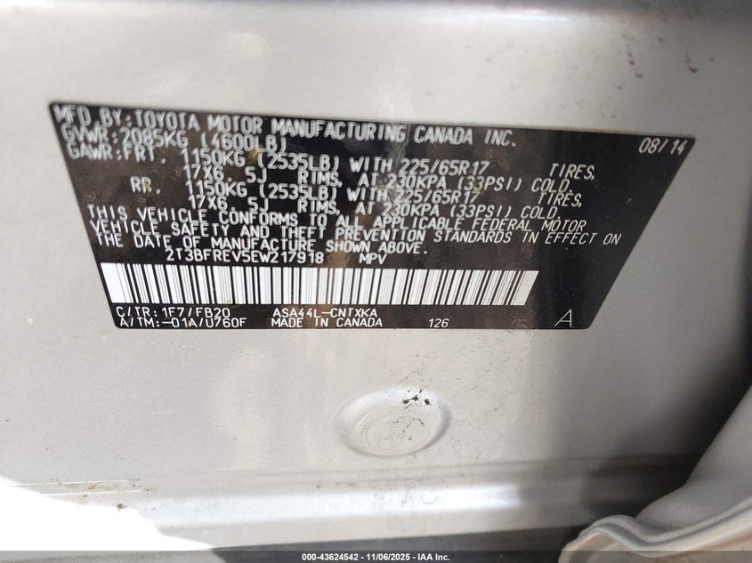 2014 TOYOTA RAV4 LE - 2T3BFREV5EW217918