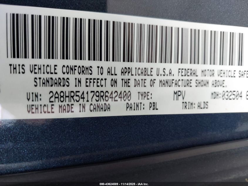 2009 Chrysler Town & Country Touring VIN: 2A8HR54179R642400 Lot: 43624589