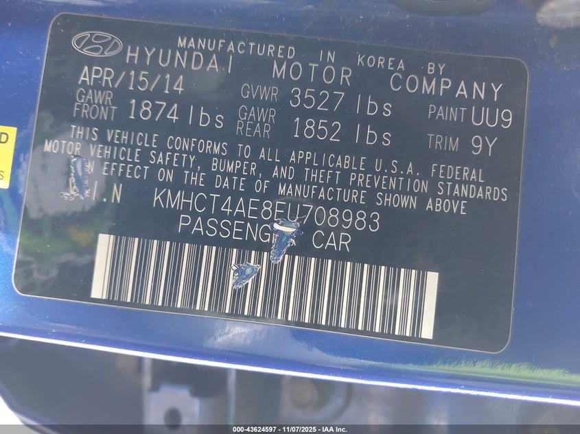 2014 HYUNDAI ACCENT GLS KMHCT4AE8EU708983