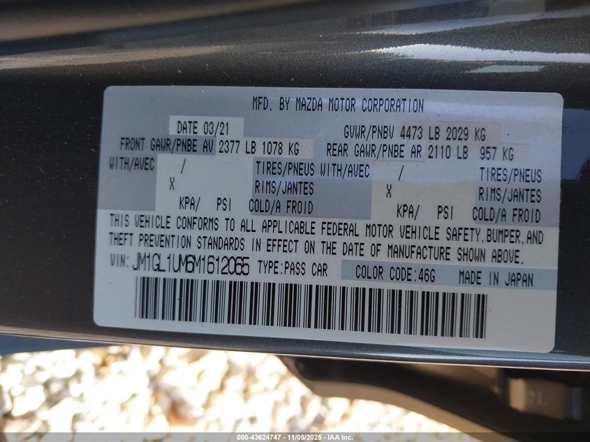 2021 MAZDA MAZDA6 SPORT - JM1GL1UM6M1612065