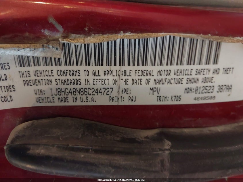 2006 Jeep Commander VIN: 1J8HG48N86C244727 Lot: 43624764