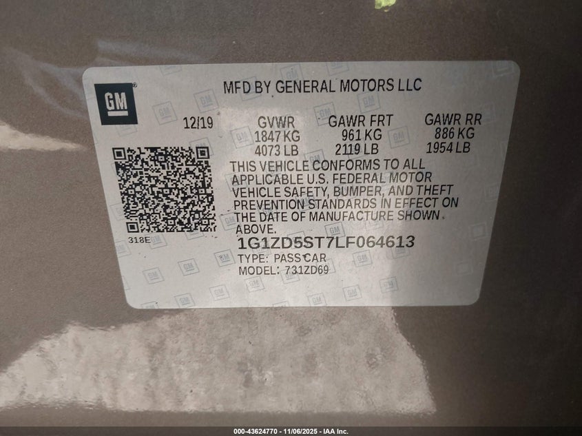 2020 CHEVROLET MALIBU FWD LT 1G1ZD5ST7LF064613