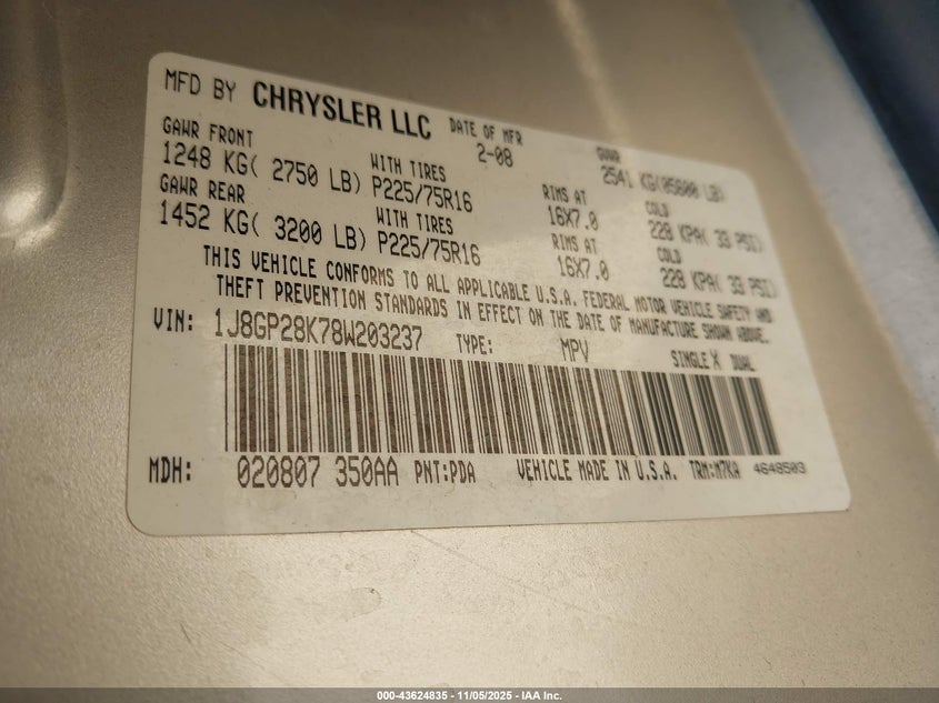 1J8GP28K78W203237 2008 JEEP LIBERTY (NORTH AMERICA) photo no. 9