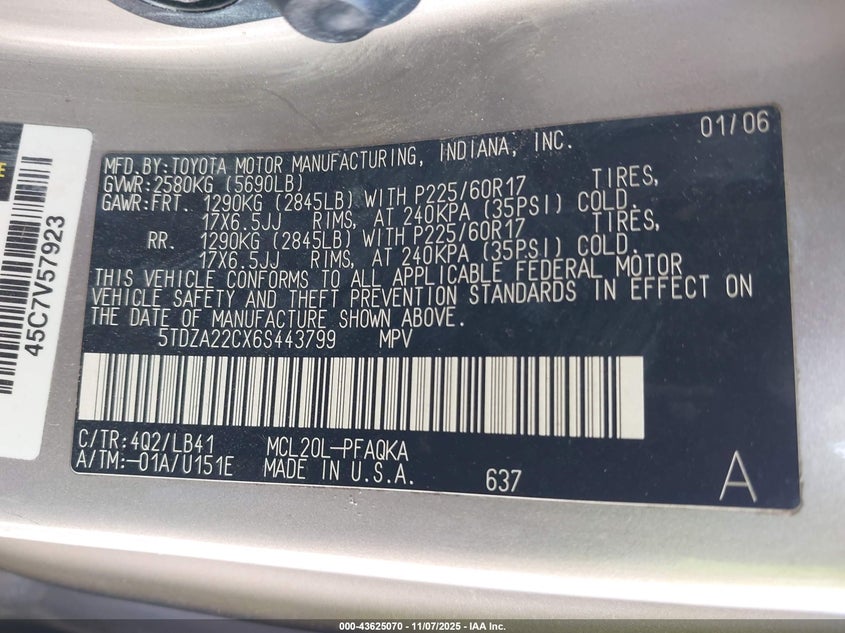 5TDZA22CX6S443799 2006 TOYOTA SIENNA photo no. 9